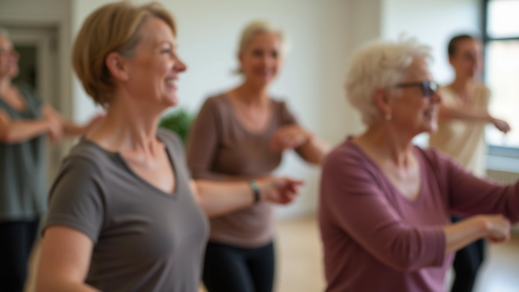 Group of adult dance students in beginner class learning together with instructor in bright studio