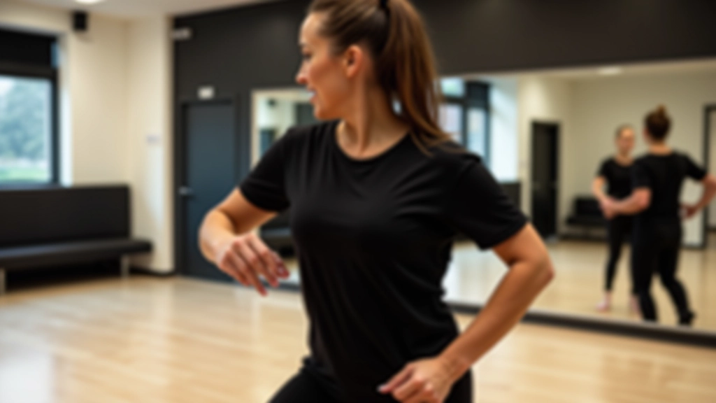 Dance instructor demonstrating basic box step position with proper posture and foot placement