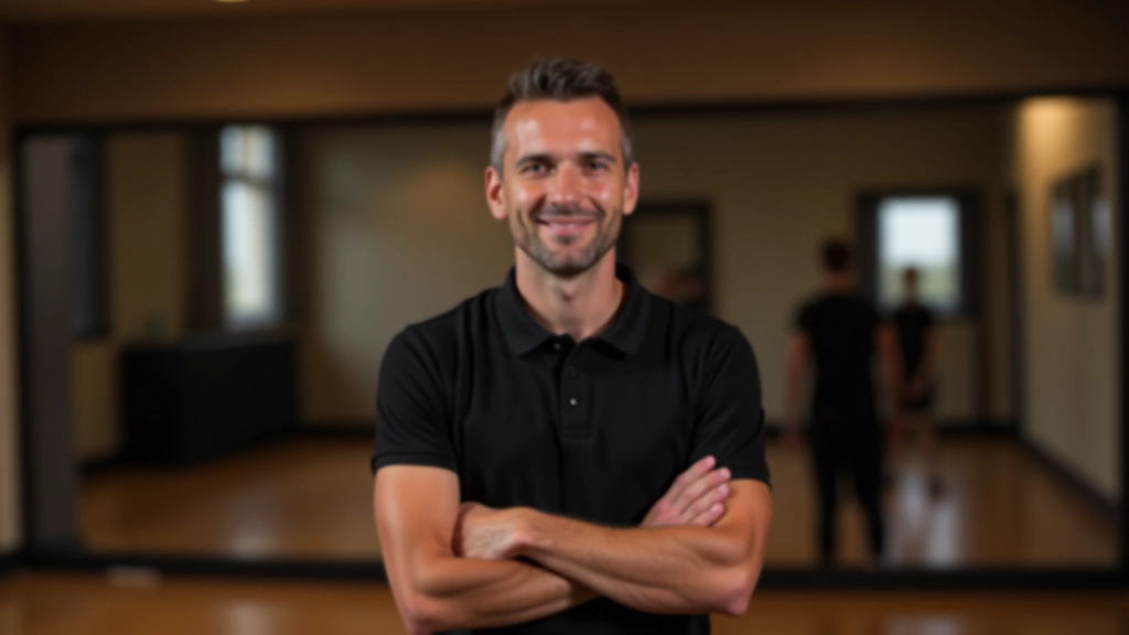 Professional dance instructor with arms crossed, portrait in modern dance studio setting