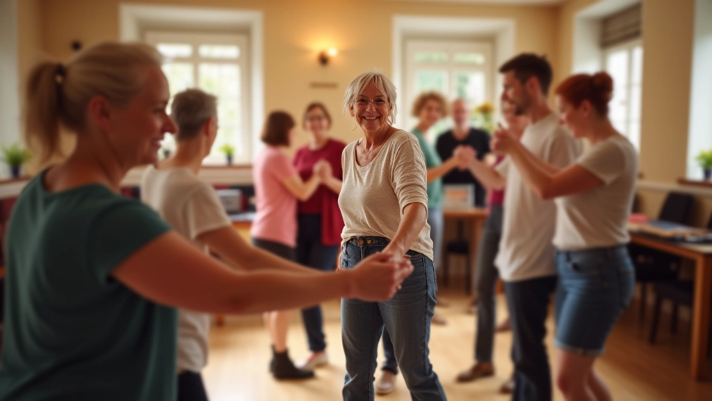 Adults practicing salsa in a class