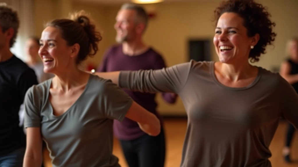 Mature adults enjoying a beginner social dance class together