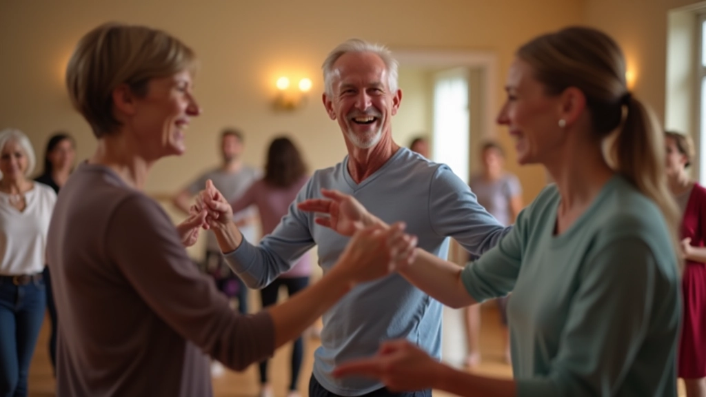 Mature adults learning to dance together