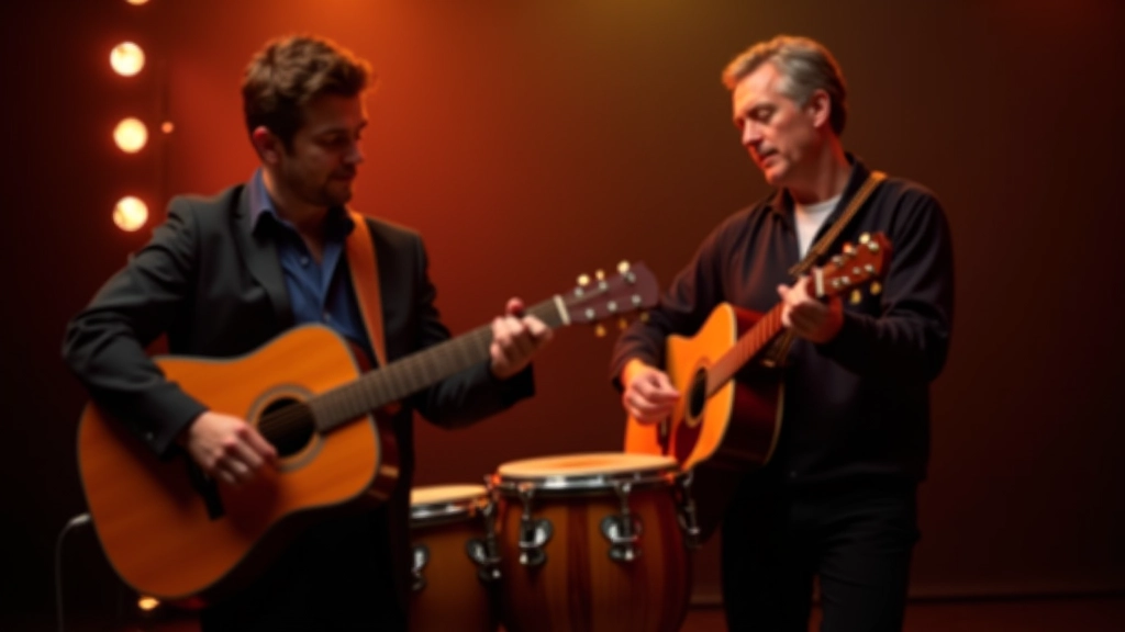 Bachata musicians performing with acoustic guitars and percussion in professional recording studio