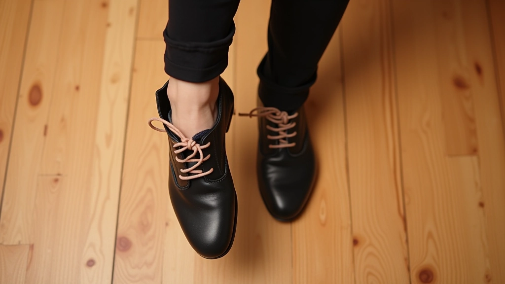 Close-up of dancer's feet demonstrating the basic salsa step pattern on a wooden dance floor